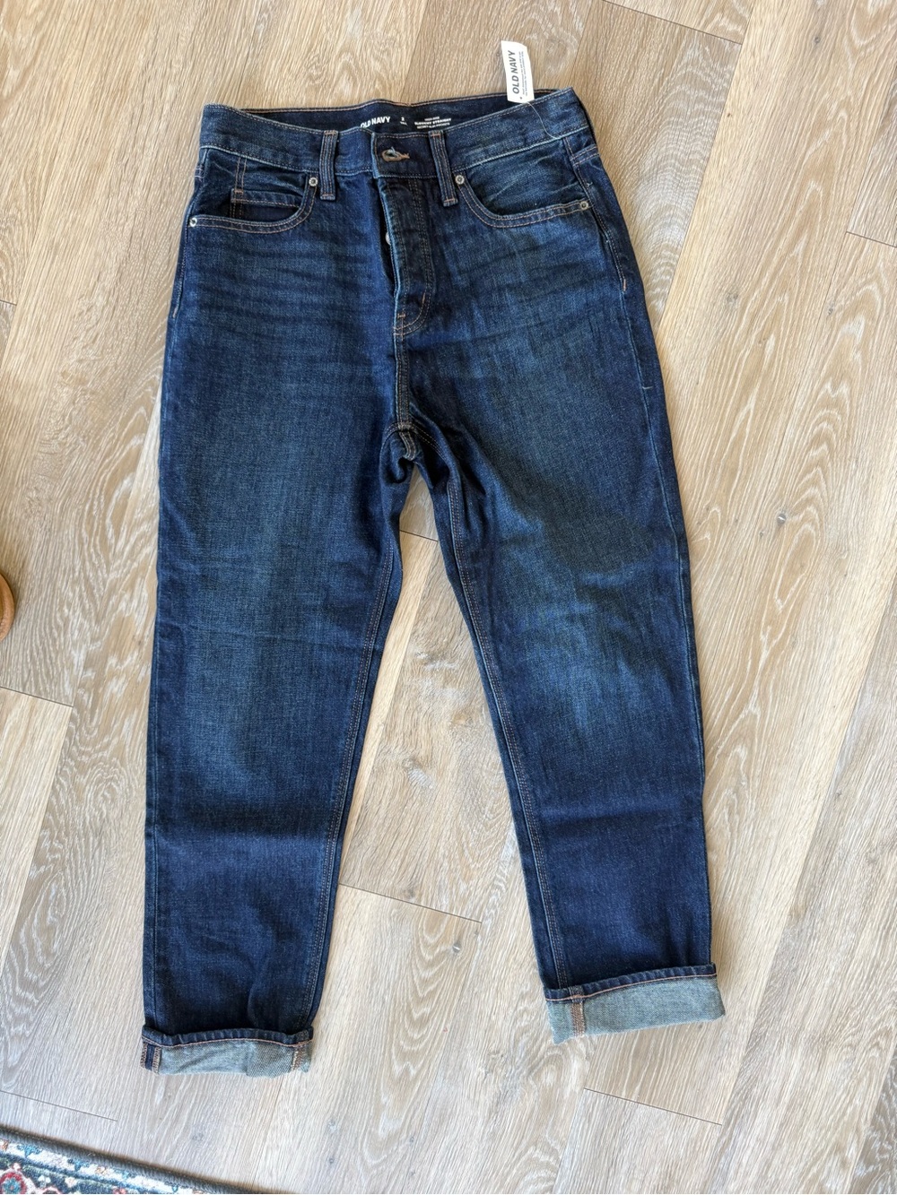 Old Navy Women's Straight Leg Jeans in Dark Indigo Blue
